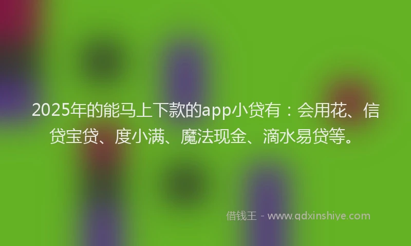 2025年的能马上下款的app小贷有：会用花、信贷宝贷、度小满、魔法现金、滴水易贷等。