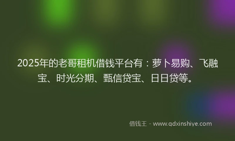 2025年的老哥租机借钱平台有：萝卜易购、飞融宝、时光分期、甄信贷宝、日日贷等。