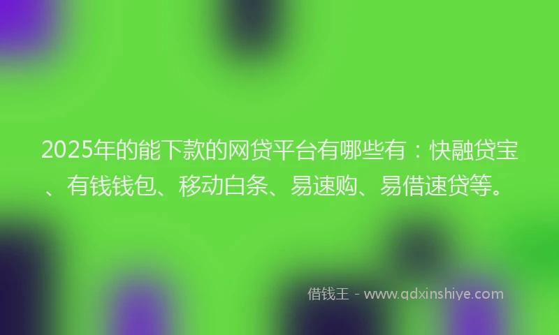 2025年的能下款的网贷平台有哪些有：快融贷宝、有钱钱包、移动白条、易速购、易借速贷等。