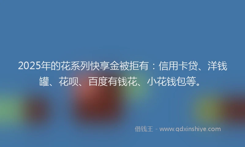 2025年的花系列快享金被拒有：信用卡贷、洋钱罐、花呗、百度有钱花、小花钱包等。