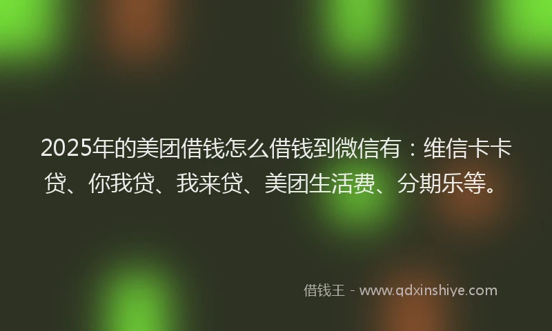 2025年的美团借钱怎么借钱到微信有：维信卡卡贷、你我贷、我来贷、美团生活费、分期乐等。