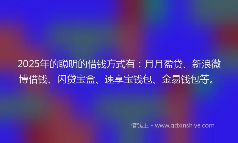 2025年的聪明的借钱方式有：月月盈贷、新浪微博借钱、闪贷宝盒、速享宝钱包、金易钱包等。