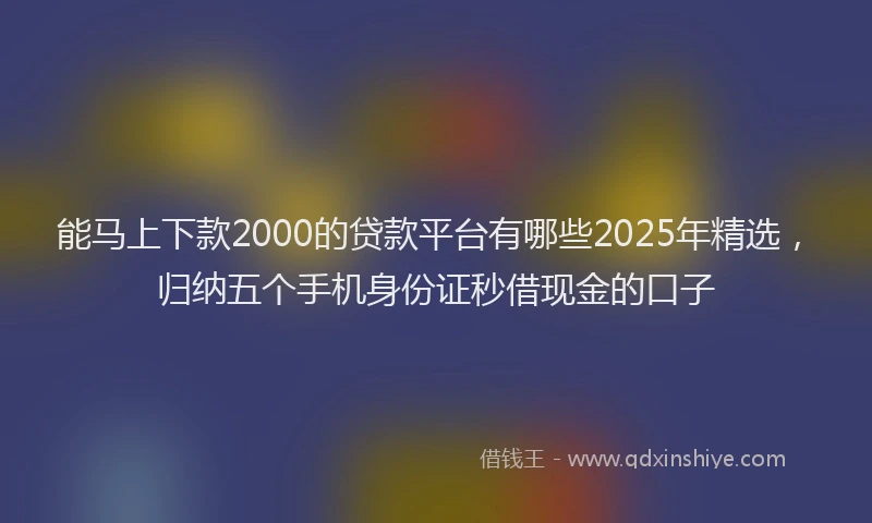 能马上下款2000的贷款平台有哪些2025年精选，归纳五个手机身份证秒借现金的口子