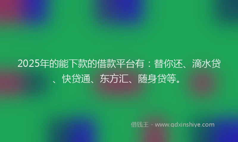 2025年的能下款的借款平台有：替你还、滴水贷、快贷通、东方汇、随身贷等。