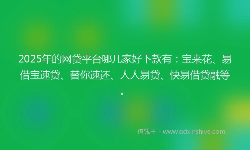 2025年的网贷平台哪几家好下款有：宝来花、易借宝速贷、替你速还、人人易贷、快易借贷融等。