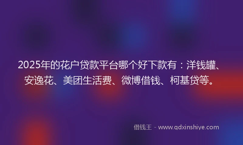 2025年的花户贷款平台哪个好下款有：洋钱罐、安逸花、美团生活费、微博借钱、柯基贷等。