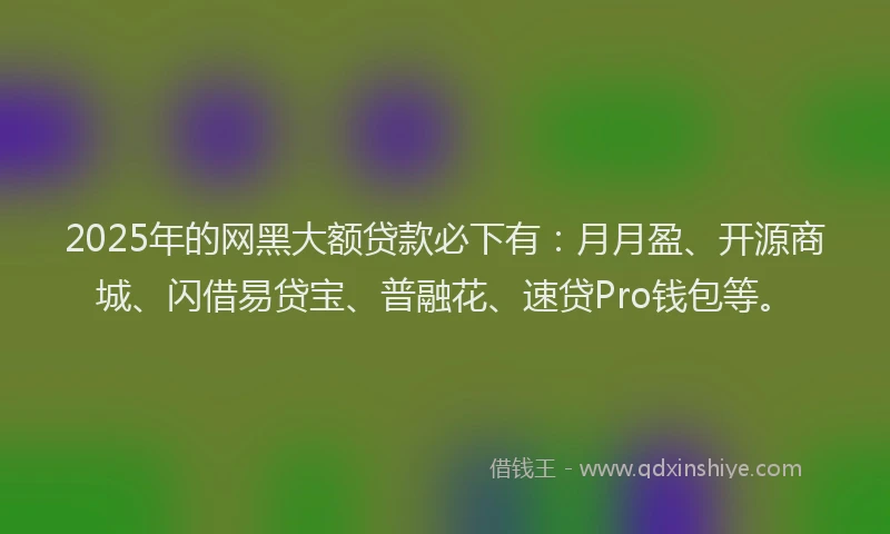 2025年的网黑大额贷款必下有：月月盈、开源商城、闪借易贷宝、普融花、速贷Pro钱包等。