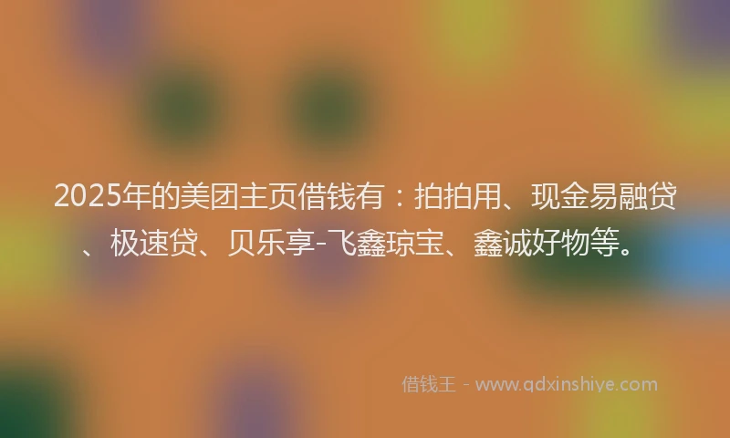2025年的美团主页借钱有：拍拍用、现金易融贷、极速贷、贝乐享-飞鑫琼宝、鑫诚好物等。