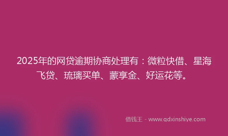 2025年的网贷逾期协商处理有：微粒快借、星海飞贷、琉璃买单、蒙享金、好运花等。