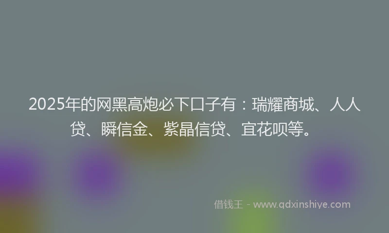 2025年的网黑高炮必下口子有：瑞耀商城、人人贷、瞬信金、紫晶信贷、宜花呗等。