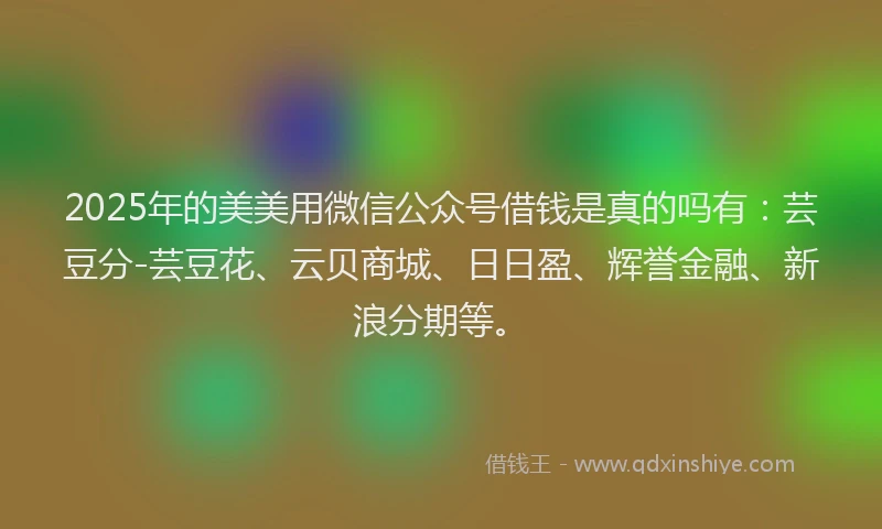 2025年的美美用微信公众号借钱是真的吗有：芸豆分-芸豆花、云贝商城、日日盈、辉誉金融、新浪分期等。