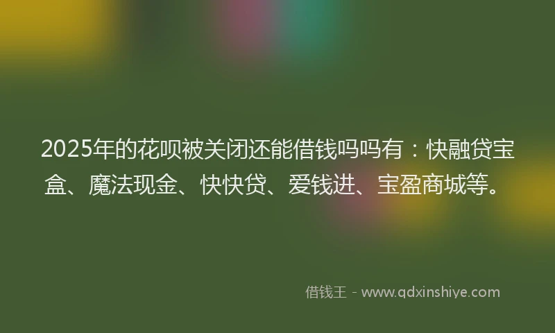 2025年的花呗被关闭还能借钱吗吗有：快融贷宝盒、魔法现金、快快贷、爱钱进、宝盈商城等。