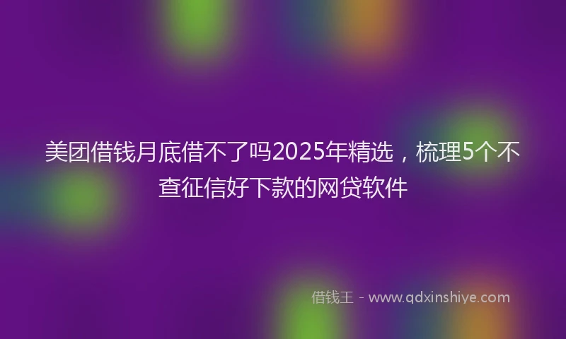 美团借钱月底借不了吗2025年精选，梳理5个不查征信好下款的网贷软件