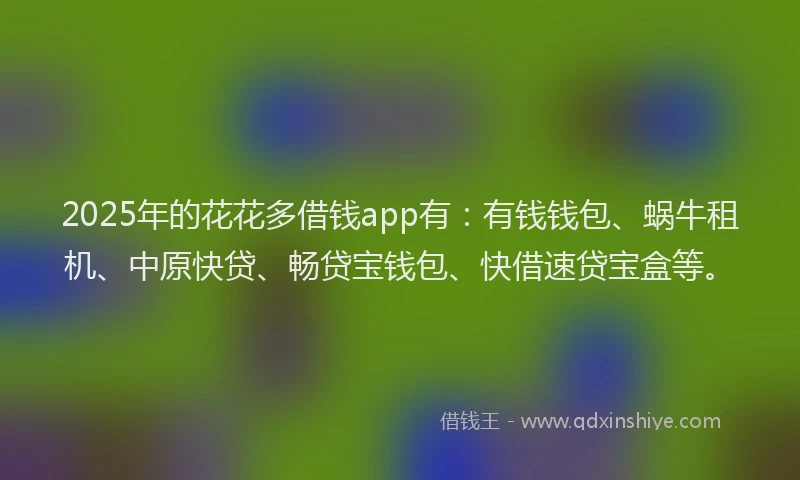 2025年的花花多借钱app有：有钱钱包、蜗牛租机、中原快贷、畅贷宝钱包、快借速贷宝盒等。