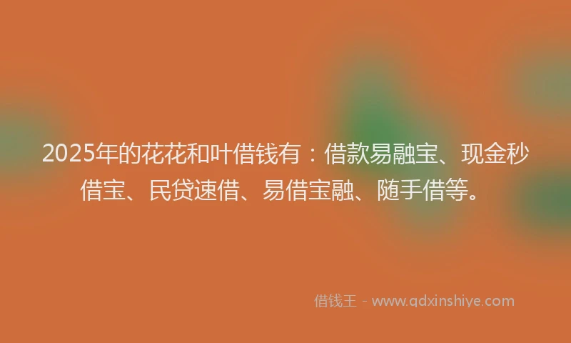 2025年的花花和叶借钱有：借款易融宝、现金秒借宝、民贷速借、易借宝融、随手借等。