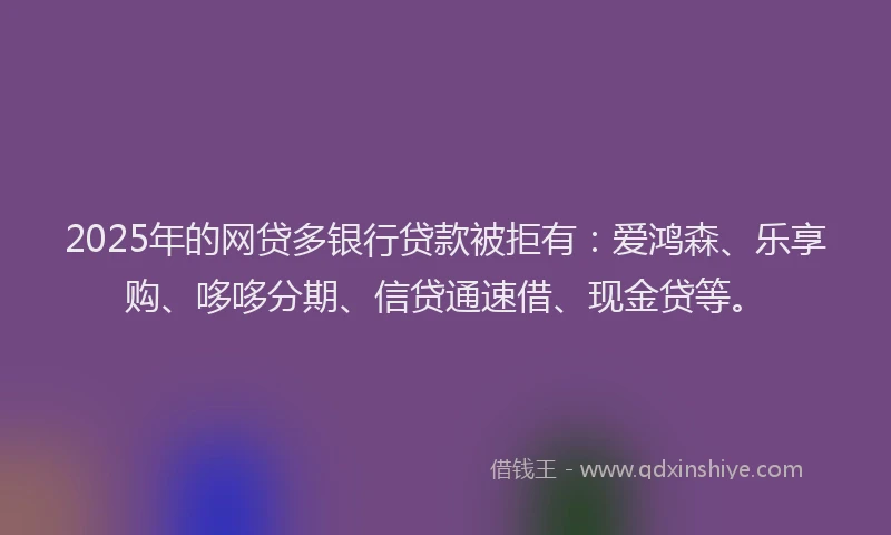2025年的网贷多银行贷款被拒有：爱鸿森、乐享购、哆哆分期、信贷通速借、现金贷等。