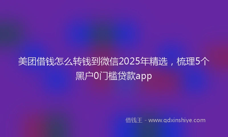 美团借钱怎么转钱到微信2025年精选，梳理5个黑户0门槛贷款app