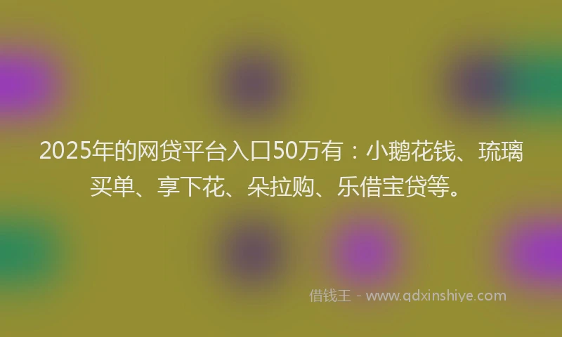 2025年的网贷平台入口50万有：小鹅花钱、琉璃买单、享下花、朵拉购、乐借宝贷等。