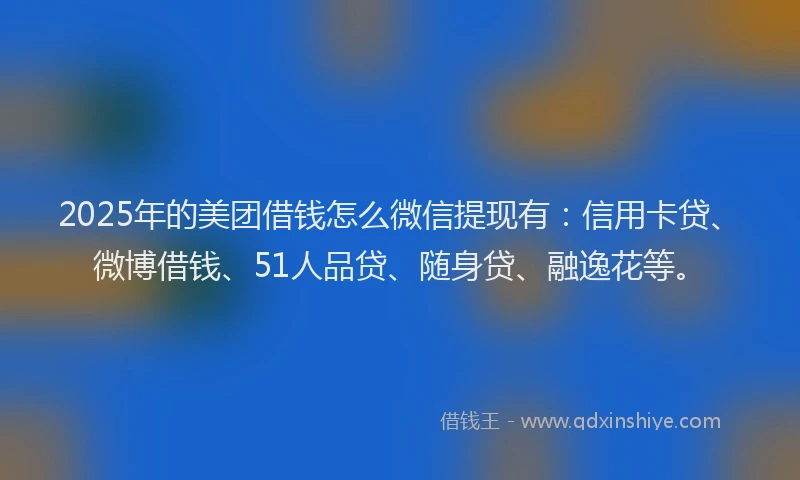 2025年的美团借钱怎么微信提现有：信用卡贷、微博借钱、51人品贷、随身贷、融逸花等。