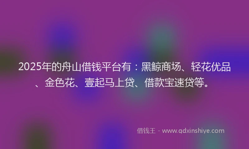 2025年的舟山借钱平台有：黑鲸商场、轻花优品、金色花、壹起马上贷、借款宝速贷等。