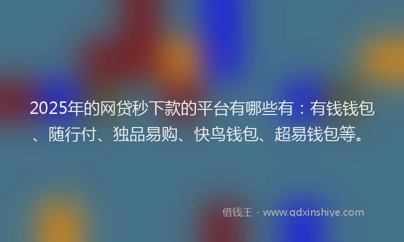 2025年的网贷秒下款的平台有哪些有：有钱钱包、随行付、独品易购、快鸟钱包、超易钱包等。