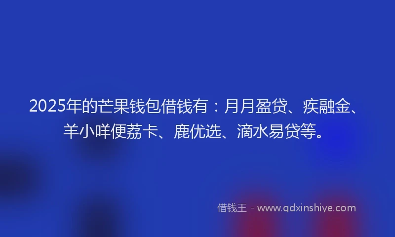 2025年的芒果钱包借钱有：月月盈贷、疾融金、羊小咩便荔卡、鹿优选、滴水易贷等。