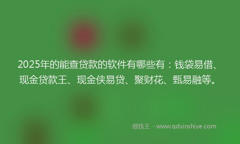 2025年的能查贷款的软件有哪些有：钱袋易借、现金贷款王、现金侠易贷、聚财花、甄易融等。
