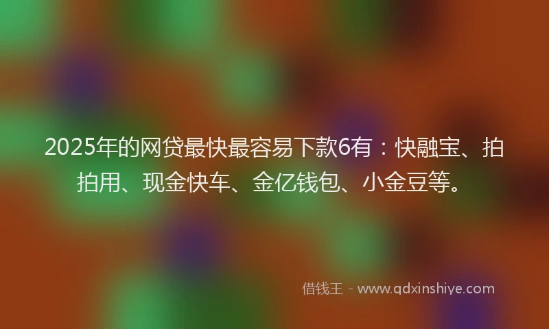 2025年的网贷最快最容易下款6有：快融宝、拍拍用、现金快车、金亿钱包、小金豆等。