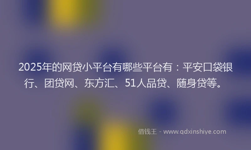 2025年的网贷小平台有哪些平台有：平安口袋银行、团贷网、东方汇、51人品贷、随身贷等。
