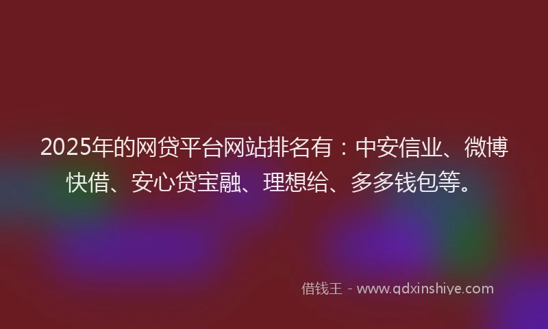 2025年的网贷平台网站排名有：中安信业、微博快借、安心贷宝融、理想给、多多钱包等。