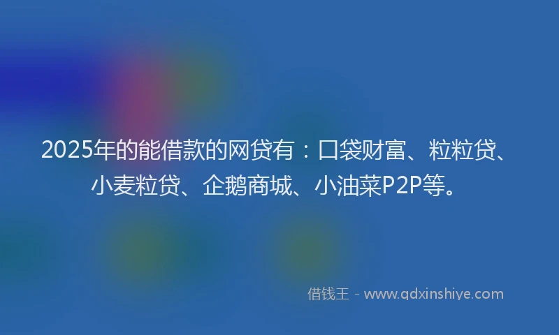 2025年的能借款的网贷有：口袋财富、粒粒贷、小麦粒贷、企鹅商城、小油菜P2P等。