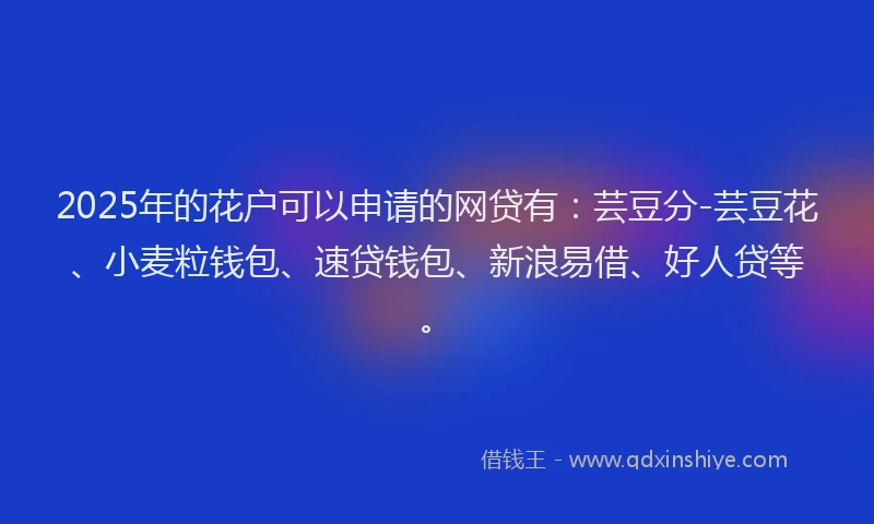 2025年的花户可以申请的网贷有：芸豆分-芸豆花、小麦粒钱包、速贷钱包、新浪易借、好人贷等。