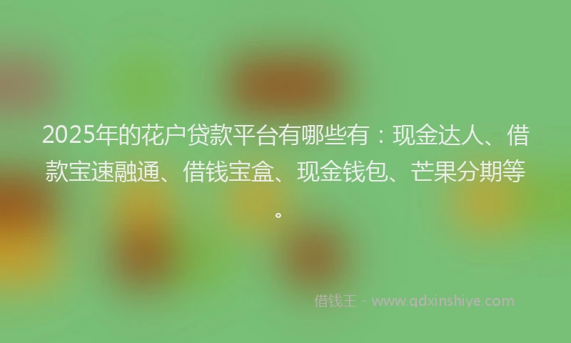 2025年的花户贷款平台有哪些有：现金达人、借款宝速融通、借钱宝盒、现金钱包、芒果分期等。