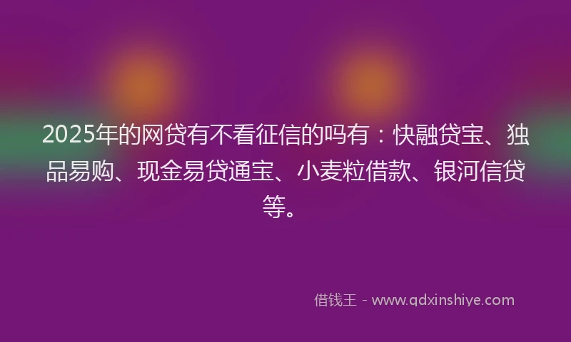 2025年的网贷有不看征信的吗有：快融贷宝、独品易购、现金易贷通宝、小麦粒借款、银河信贷等。