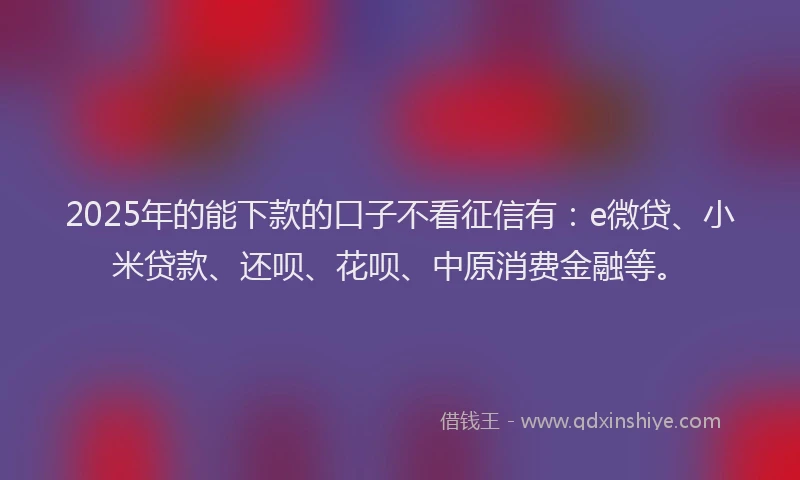 2025年的能下款的口子不看征信有：e微贷、小米贷款、还呗、花呗、中原消费金融等。