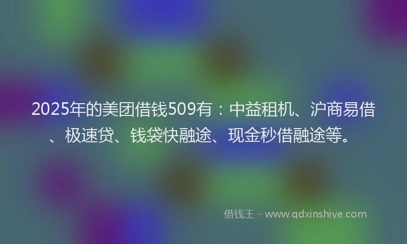 2025年的美团借钱509有：中益租机、沪商易借、极速贷、钱袋快融途、现金秒借融途等。