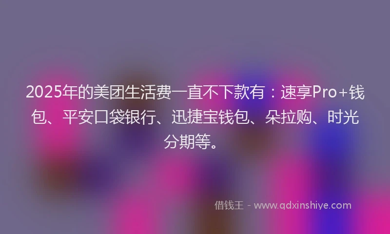 2025年的美团生活费一直不下款有：速享Pro+钱包、平安口袋银行、迅捷宝钱包、朵拉购、时光分期等。