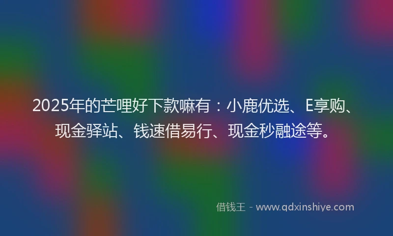 2025年的芒哩好下款嘛有：小鹿优选、E享购、现金驿站、钱速借易行、现金秒融途等。