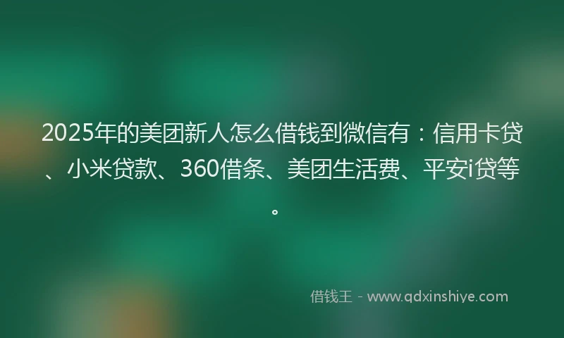 2025年的美团新人怎么借钱到微信有：信用卡贷、小米贷款、360借条、美团生活费、平安i贷等。