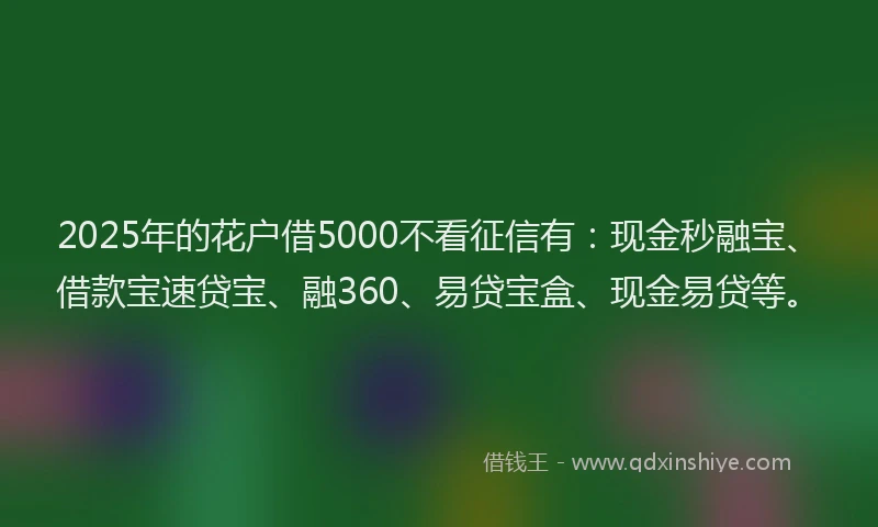 2025年的花户借5000不看征信有：现金秒融宝、借款宝速贷宝、融360、易贷宝盒、现金易贷等。