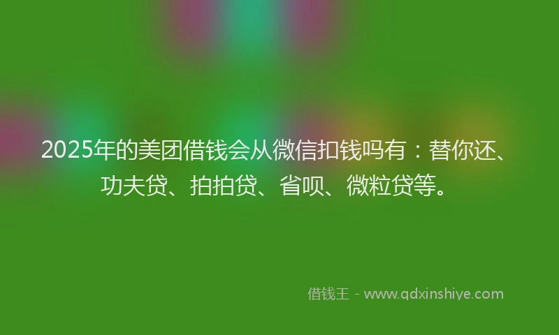 2025年的美团借钱会从微信扣钱吗有：替你还、功夫贷、拍拍贷、省呗、微粒贷等。