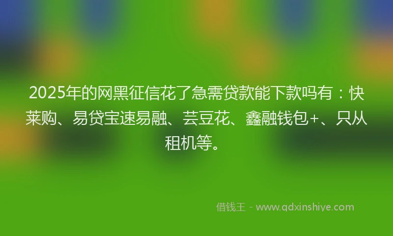 2025年的网黑征信花了急需贷款能下款吗有：快莱购、易贷宝速易融、芸豆花、鑫融钱包+、只从租机等。