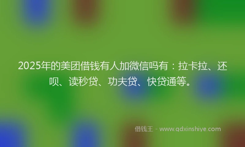 2025年的美团借钱有人加微信吗有：拉卡拉、还呗、读秒贷、功夫贷、快贷通等。
