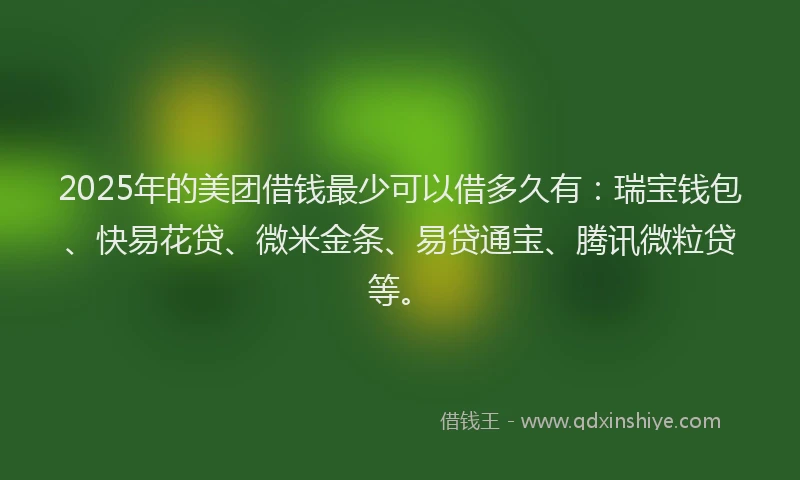 2025年的美团借钱最少可以借多久有：瑞宝钱包、快易花贷、微米金条、易贷通宝、腾讯微粒贷等。