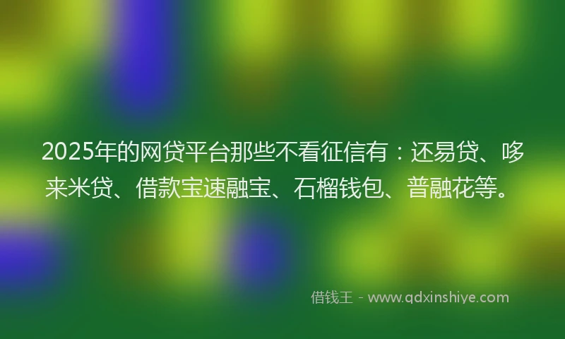 2025年的网贷平台那些不看征信有：还易贷、哆来米贷、借款宝速融宝、石榴钱包、普融花等。