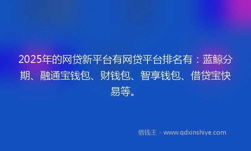 2025年的网贷新平台有网贷平台排名有：蓝鲸分期、融通宝钱包、财钱包、智享钱包、借贷宝快易等。