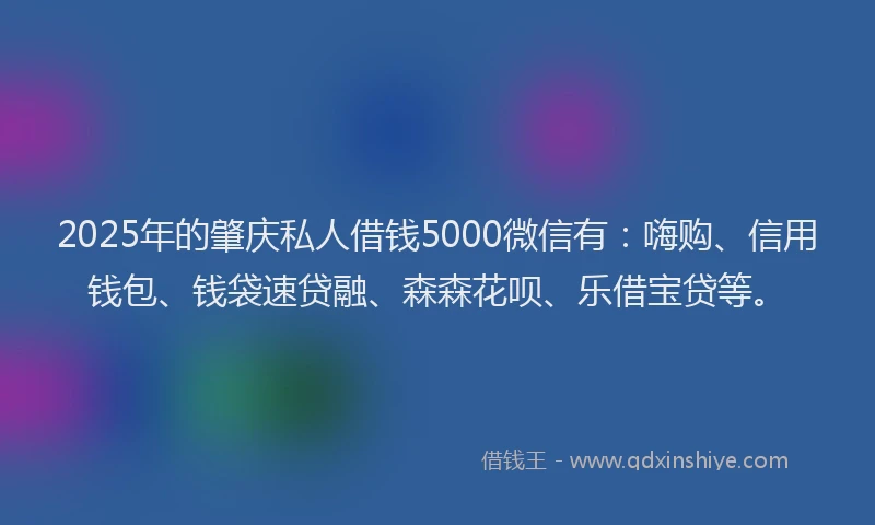 2025年的肇庆私人借钱5000微信有：嗨购、信用钱包、钱袋速贷融、森森花呗、乐借宝贷等。