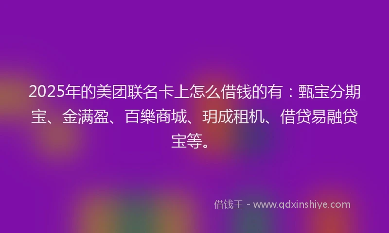 2025年的美团联名卡上怎么借钱的有：甄宝分期宝、金满盈、百樂商城、玥成租机、借贷易融贷宝等。