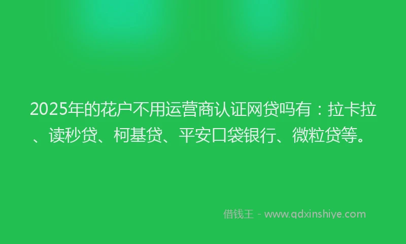 2025年的花户不用运营商认证网贷吗有：拉卡拉、读秒贷、柯基贷、平安口袋银行、微粒贷等。