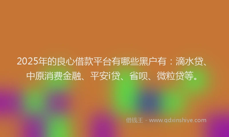 2025年的良心借款平台有哪些黑户有:滴水贷、中原消费金融、平安i贷、省呗、微粒贷等。